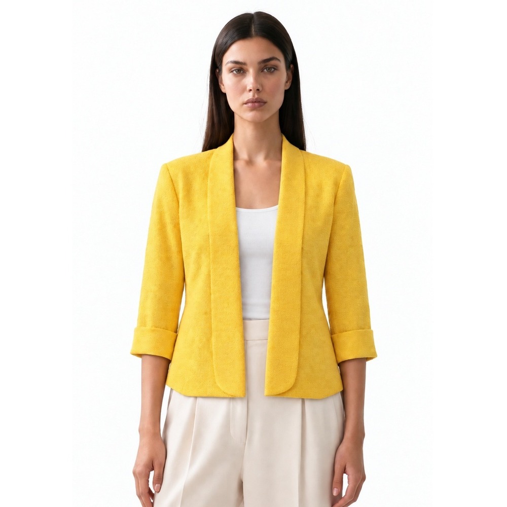 Alberto Makali Open Blazer Women's Size Medium Yellow  Shawl Collar Jacket